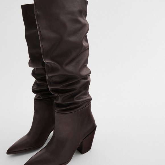 HIGH SHAFT HEELED LEATHER BOOTS ZARA Size 6,5 (37) - Picture 4 of 5